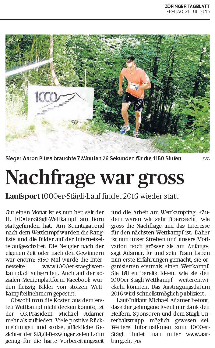 2015.07.29 Zofinger Tagblatt_Ausschnitt