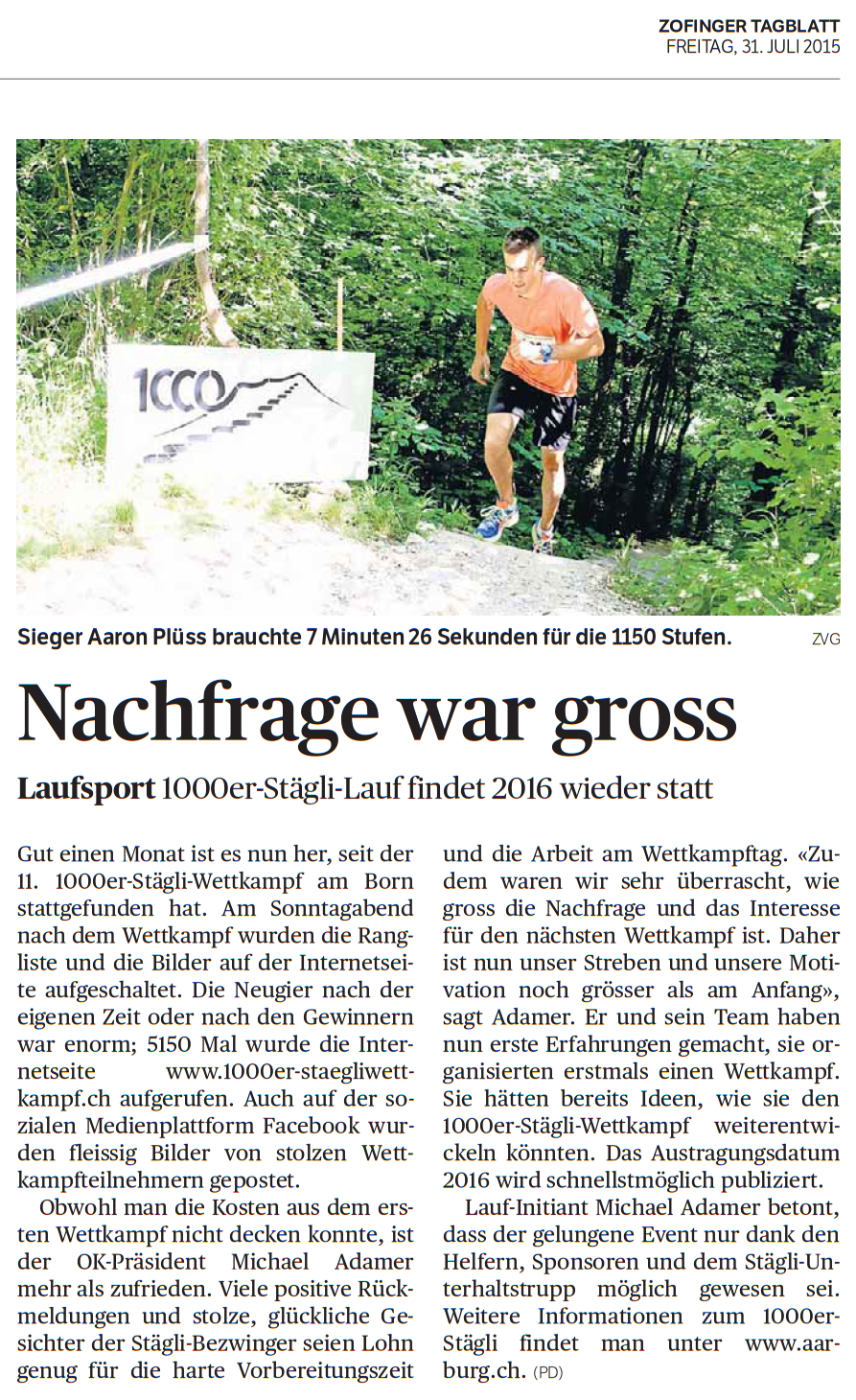 2015.07.29 Zofinger Tagblatt_Ausschnitt
